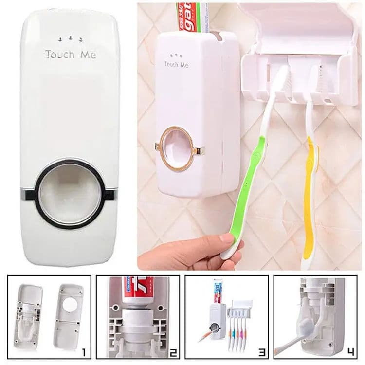 Automatic Toothpaste Dispenser With Toothbrush Holder Wall Mounted Durable Hygienic And Convenient Bathroom Accessory — image 2