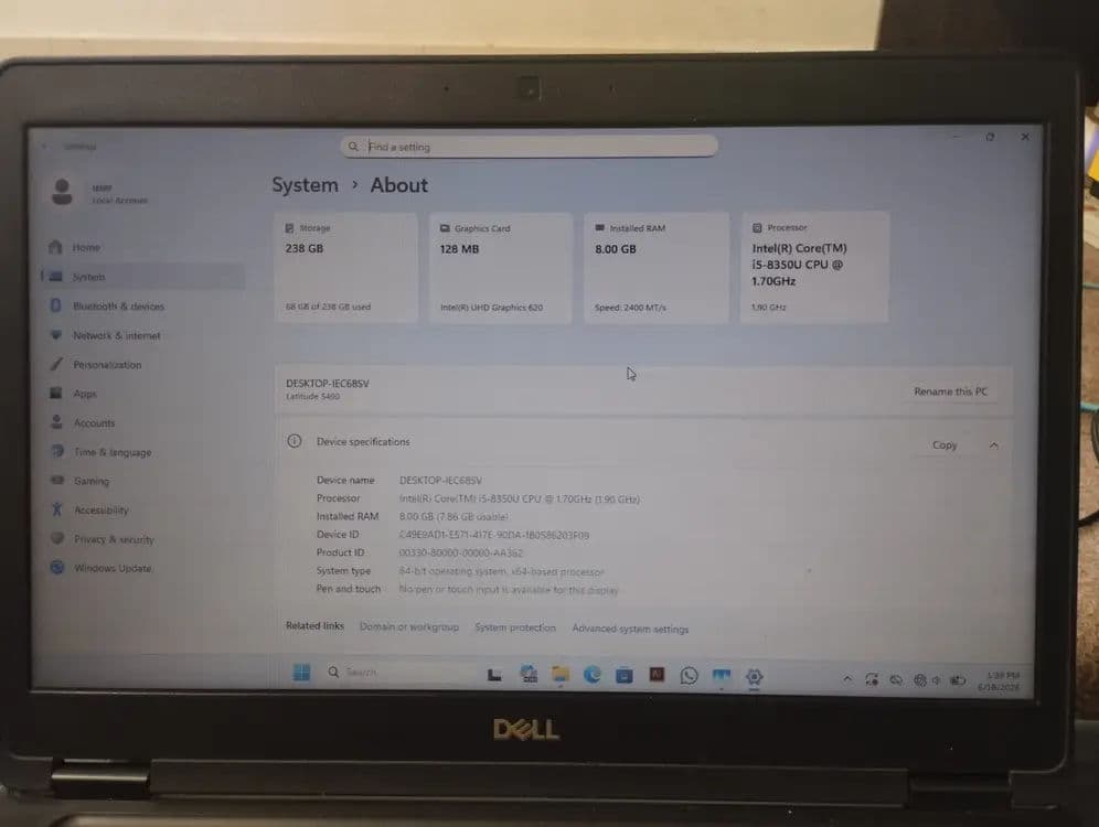 Dell Latitude 5490 Core i5 8th Gen 8GB RAM 256GB SSD