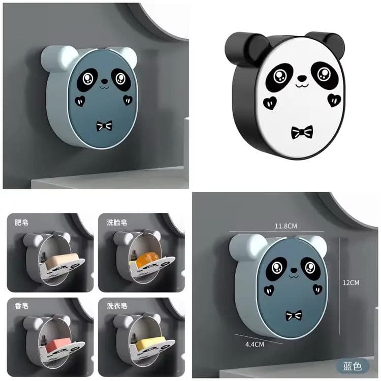 Wall Mounted Cute Panda Soap Dish Holder  – Punch-Free Plastic Soap Box Rack for Bathroom & Kitchen Storage (Random color)