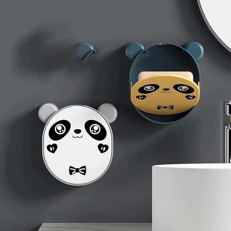 Wall Mounted Cute Panda Soap Dish Holder  – Punch-Free Plastic Soap Box Rack for Bathroom & Kitchen Storage (Random color) — image 2