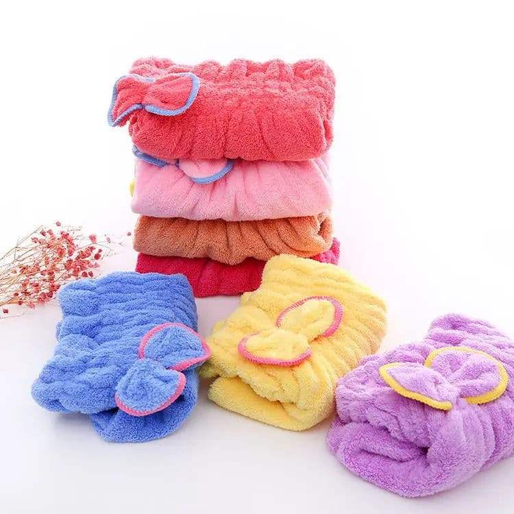 Soft Microfiber Flower Cap Towel for Women – Quick Dry Hair Wrap with Cute Bow Design, Super Absorbent Shower & Bath Turban for Smooth, Frizz-Free Hair (Random Color) — image 2
