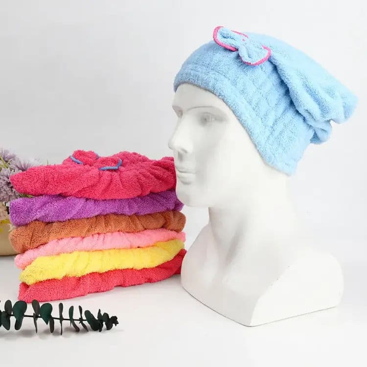 Soft Microfiber Flower Cap Towel for Women – Quick Dry Hair Wrap with Cute Bow Design, Super Absorbent Shower & Bath Turban for Smooth, Frizz-Free Hair (Random Color) — image 4